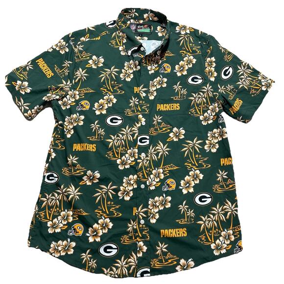 Reyn Spooner NFL Green Bay Packers Football Aloha Hawaiian Shirt Men’s L - Picture 1 of 9